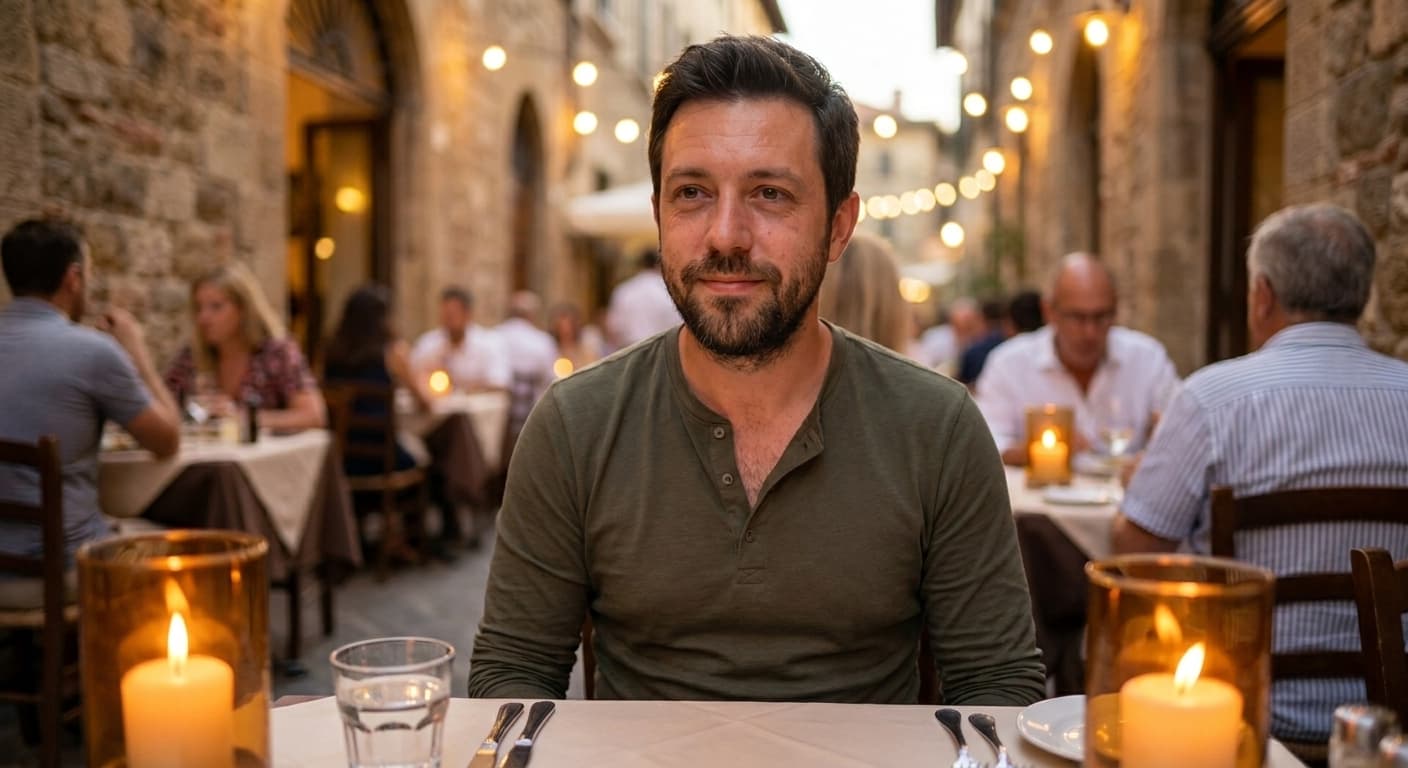 Customer 02's transformation — at a candlelit restaurant