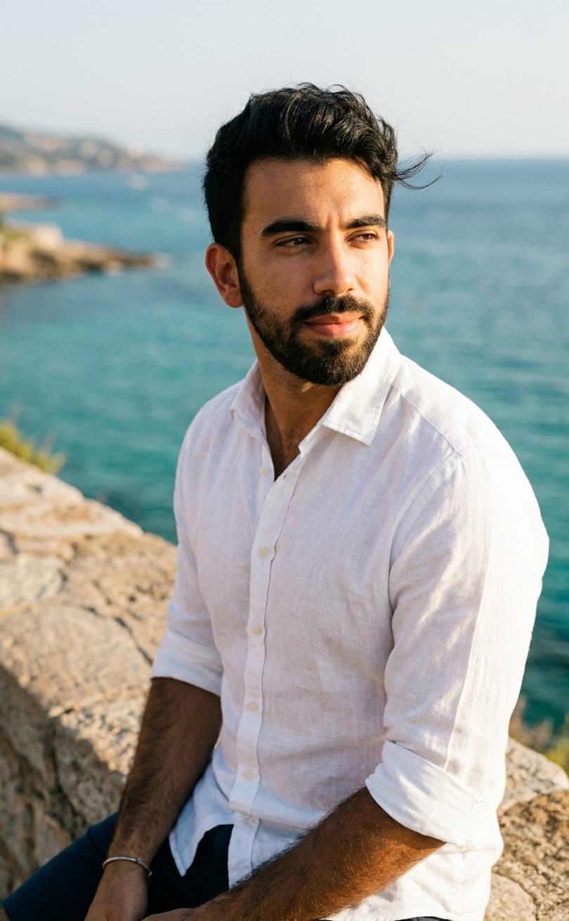 Customer 03's transformation — on a coastal stone wall