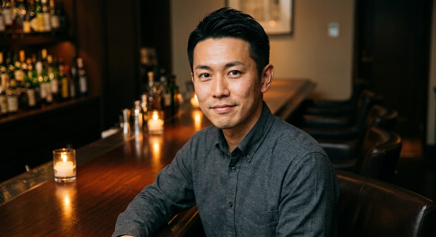 Asian man at a hotel bar