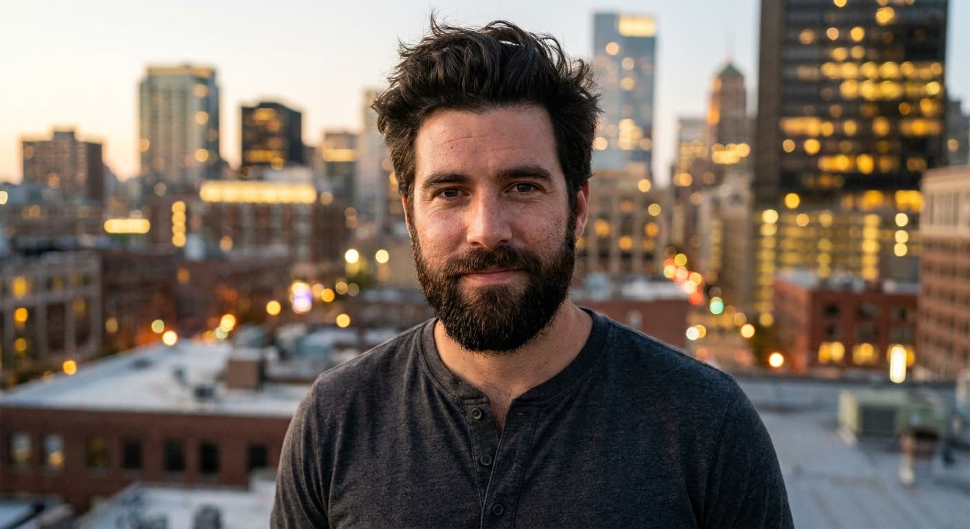 Middle Eastern man on an urban rooftop