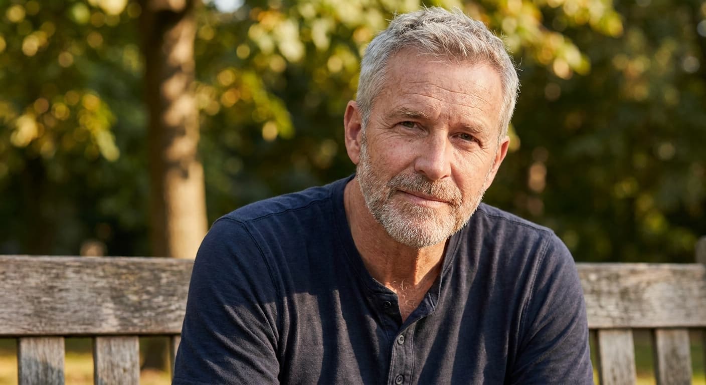 Older white man on a park bench
