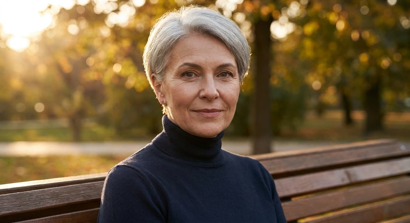 Older white woman on a park bench