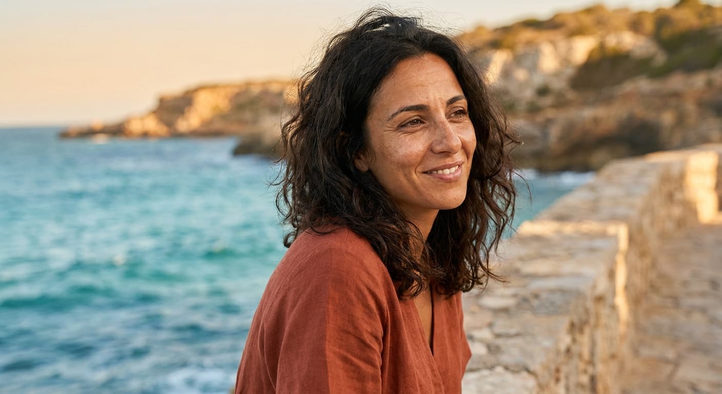 Middle Eastern woman on a coastal wall