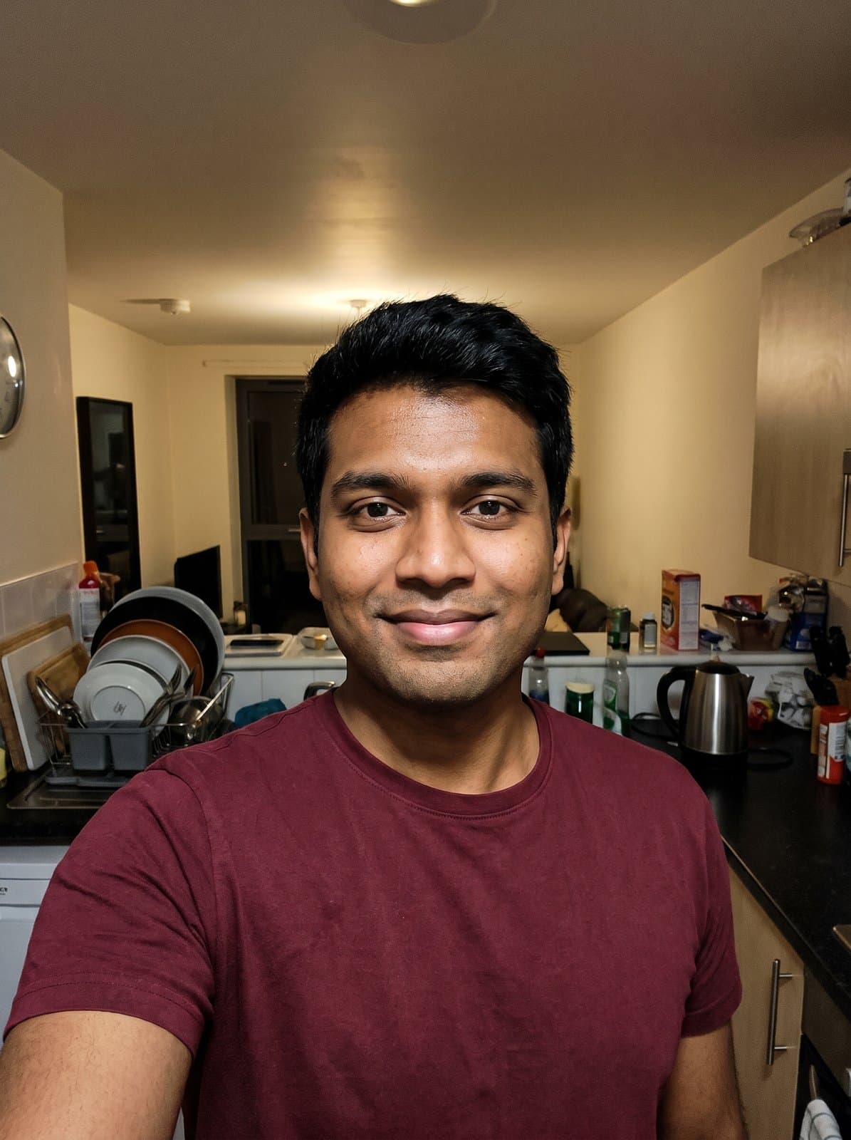Invented person: AI-generated example input, at home